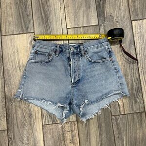 Agolde Light Blue Frayed Jean Shorts Vintage Parker 13 inches across waist